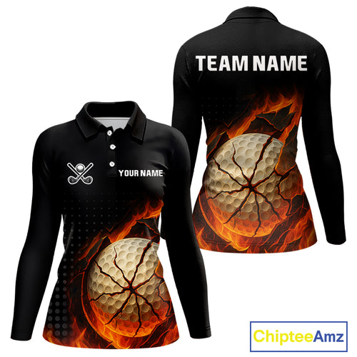 Flame Broken Golf Ball Custom Women golf polo shirt, personalized cool golf outfit for ladies NQS10101