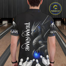 Load image into Gallery viewer, Black And Blue Dragon Bowling Polo, 1/4 Zip Shirt For Men Custom Dragon Bowling Team League Jersey NQS10628