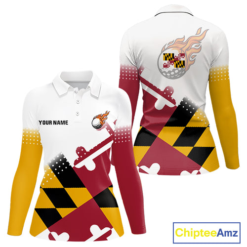 Maryland Flag Women golf polo shirt Custom patriotic golf outfit for ladies NQS10105