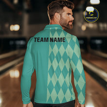 Load image into Gallery viewer, Turquoise argyle pattern Bowling Polo, Quarter Zip Shirt For Men Custom Team Bowling Jerseys NQS10107
