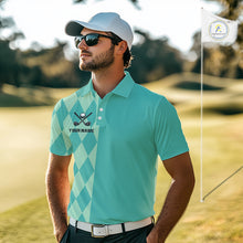 Load image into Gallery viewer, Turquoise argyle pattern Men golf polo shirt Custom golf clothes for men, cool golf gifts NQS10108