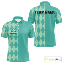 Load image into Gallery viewer, Turquoise argyle pattern Men golf polo shirt Custom golf clothes for men, cool golf gifts NQS10108