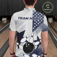 Load image into Gallery viewer, White and Blue American Flag Bowling shirts for Men Custom patriotic retro Bowling Team Jersey NQS10248