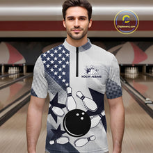 Load image into Gallery viewer, White and Blue American Flag Bowling shirts for Men Custom patriotic retro Bowling Team Jersey NQS10248