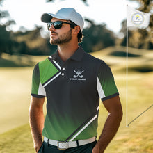 Load image into Gallery viewer, Green and Black Mens Golf Polo Shirts Custom golf clothes for men, gifts for the golfer NQS10249