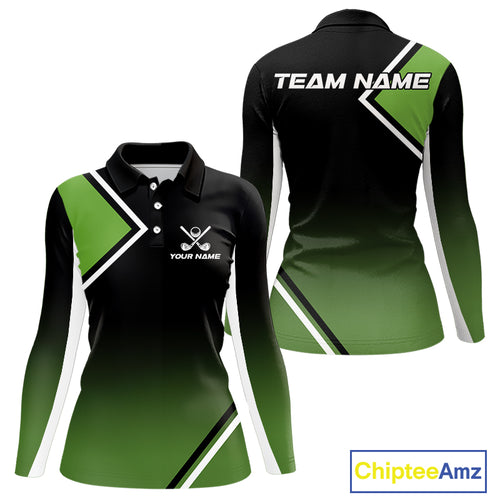 Green and Black Women Golf Polo Shirts Custom golf clothes for ladies, gifts for the golfer NQS10249