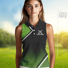 Load image into Gallery viewer, Green and Black Women Sleeveless Polo Shirt Custom golf clothes for ladies, gifts for the golfer NQS10249