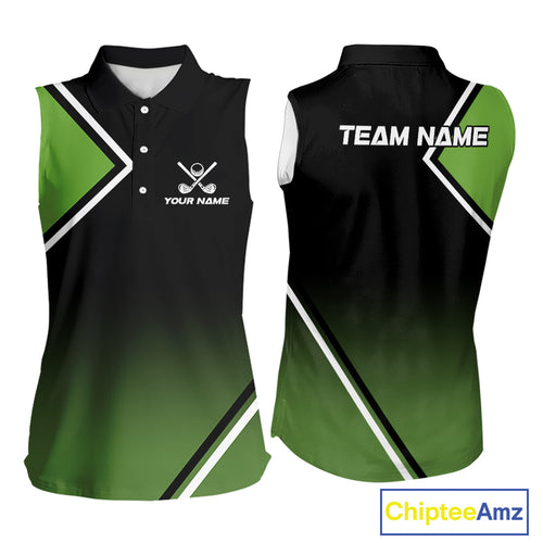 Green and Black Women Sleeveless Polo Shirt Custom golf clothes for ladies, gifts for the golfer NQS10249