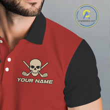 Load image into Gallery viewer, Red and Black argyle pattern Skull Golf Polo Shirts for men Custom mens golf outfit, funny golf gifts NQS10250