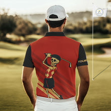 Load image into Gallery viewer, Funny argyle pattern Skull Golf Polo Shirts for men Custom mens golf attire, cool golf gifts | Red NQS10251