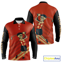Load image into Gallery viewer, Funny argyle pattern Skull Golf Polo Shirts for men Custom mens golf attire, cool golf gifts | Red NQS10251