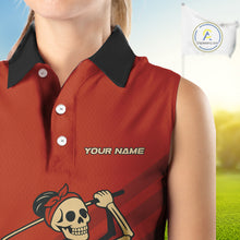 Load image into Gallery viewer, Funny argyle pattern Skull Women Sleeveless Polo Shirt Custom ladies golf attire, cool golf gift| Red NQS10251