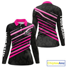 Load image into Gallery viewer, Pink and Black ribbon pattern Women golf polo shirts Custom breast cancer golf attire for ladies NQS10115
