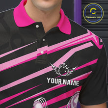 Load image into Gallery viewer, Pink and Black ribbon pattern Men Bowling Shirts Custom breast cancer awareness Team Bowling Jersey NQS10116