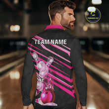Load image into Gallery viewer, Pink and Black ribbon pattern Men Bowling Shirts Custom breast cancer awareness Team Bowling Jersey NQS10116