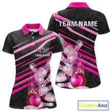 Load image into Gallery viewer, Pink and Black ribbon pattern Women Bowling Shirts Custom breast cancer awareness Team Bowling Jersey NQS10116