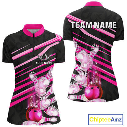 Pink and Black ribbon pattern Women Bowling Shirts Custom breast cancer awareness Team Bowling Jersey NQS10116