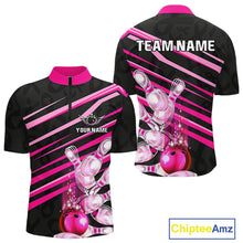 Load image into Gallery viewer, Pink and Black ribbon pattern Men Bowling Shirts Custom breast cancer awareness Team Bowling Jersey NQS10116