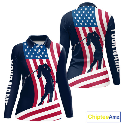 American Flag Women golf polo shirt custom women's patriotic polo shirts, best golf shirts for ladies NQS10253