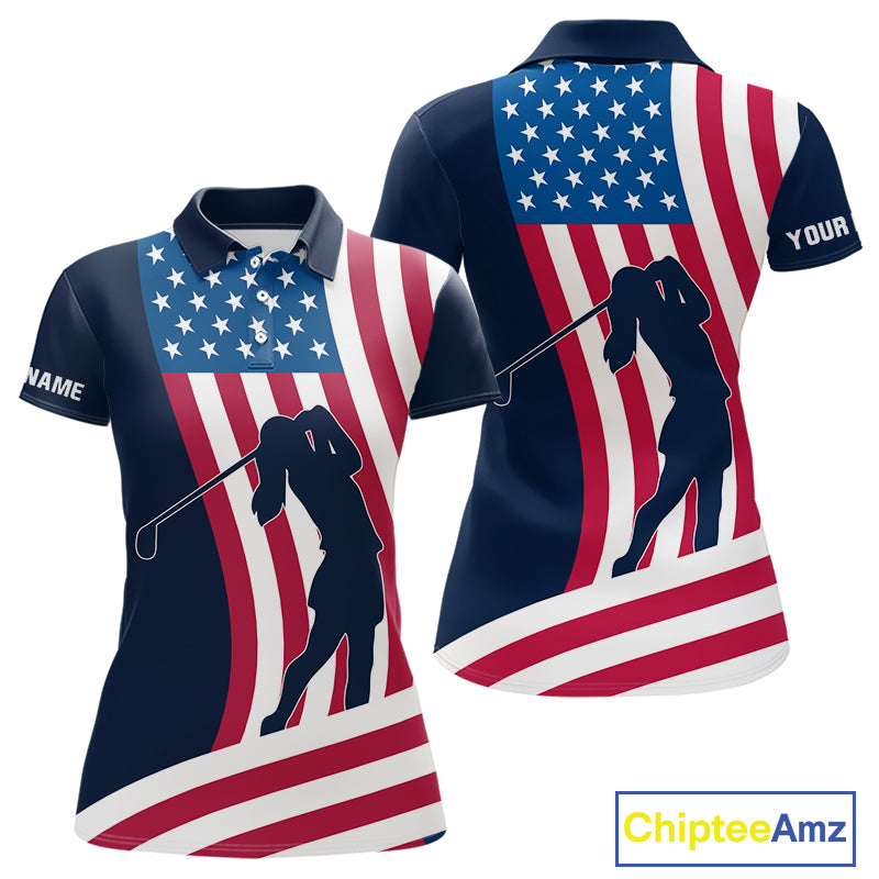 American Flag Women golf polo shirt custom women's patriotic polo shirts, best golf shirts for ladies NQS10253