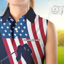Load image into Gallery viewer, American Flag Sleeveless Polo Shirt custom women&#39;s patriotic polo shirts, best golf shirts for ladies NQS10253
