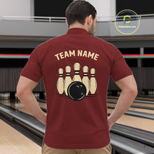 Load image into Gallery viewer, Red argyle pattern Bowling polo, 1/4 zip shirt for Men custom vintage bowling shirt, gift for bowlers NQS10255