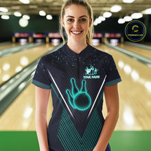 Load image into Gallery viewer, Bowling polo, quarter zip shirt for Women custom team bowling jersey, gift for bowlers | Turquoise NQS10256