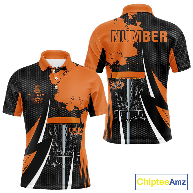 Mens disc golf polo shirts custom team disc golf basket jersey, unique disc golf gift | Orange NQS10257