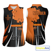 Load image into Gallery viewer, Women disc golf sleeveless polo shirt custom team disc golf jersey, unique disc golf gift | Orange NQS10257