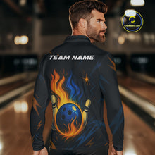 Load image into Gallery viewer, Blue and Yellow Flame Bowling shirts for Men custom bowling team jerseys for mens bowler NQS10262