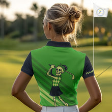 Load image into Gallery viewer, Funny argyle pattern Skull Golf Polo Shirt for Women Custom ladies golf attire, cool golf gift| Green NQS10655
