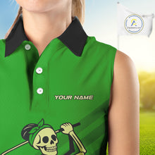 Load image into Gallery viewer, Funny argyle pattern Skull Sleeveless Polo Shirt Custom ladies golf attire, cool golf gift | Green NQS10655
