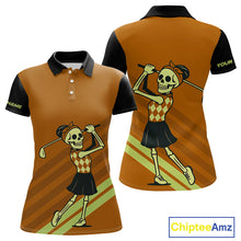 Load image into Gallery viewer, Funny argyle pattern Skull Women Golf Polo Shirt Custom ladies golf attire, cool golf gift | Orange NQS10656