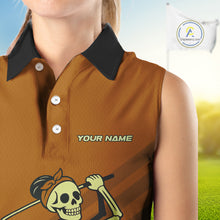 Load image into Gallery viewer, Funny argyle pattern Skull Sleeveless Polo Shirt Custom ladies golf attire, cool golf gift | Orange NQS10656