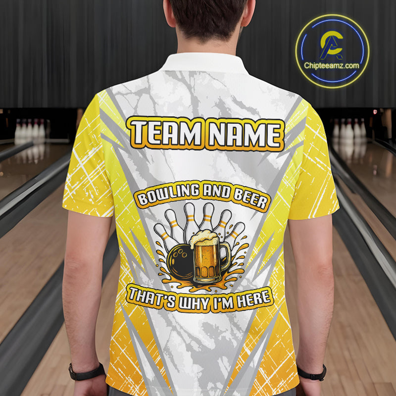 Bowling and beer That's why I'm here Funny Mens Bowling Shirts Custom Team Bowling Jerseys NQS10134