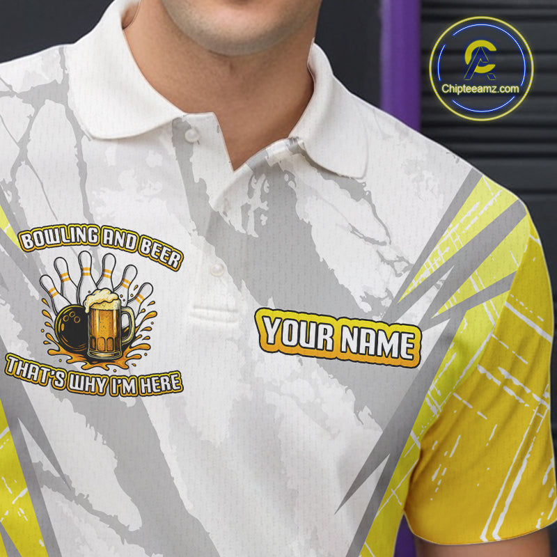 Bowling and beer That's why I'm here Funny Mens Bowling Shirts Custom Team Bowling Jerseys NQS10134