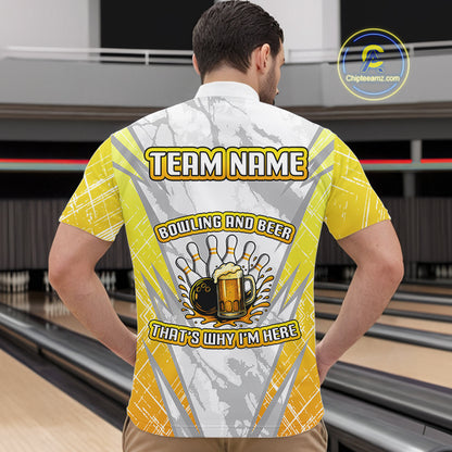 Bowling and beer That's why I'm here Funny Mens Bowling Shirts Custom Team Bowling Jerseys NQS10134