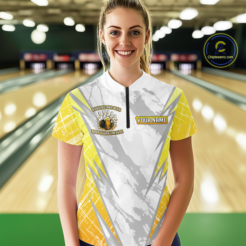 Bowling and beer That's why I'm here Funny Women Bowling Shirts Custom Team Bowling Jerseys NQS10134