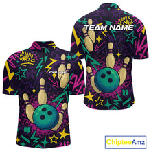 Load image into Gallery viewer, Custom purple graffiti pattern funny Bowling shirts for Men, bowling team league jerseys with Name NQS10270
