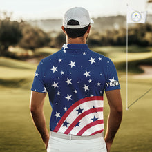 Load image into Gallery viewer, Red, White and Blue stars pattern Men golf polo shirts Custom American Flag patriotic mens golf top NQS10138