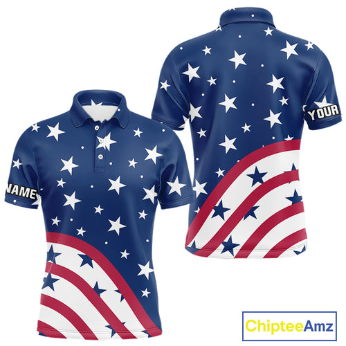 Red, White and Blue stars pattern Men golf polo shirts Custom American Flag patriotic mens golf top NQS10138