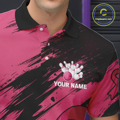 Black and Pink ribbon Bowling shirts for Men Custom breast cancer American flag bowling team jersey NQS10141