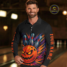 Load image into Gallery viewer, Funny Orange and Black Pumpkin Halloween Bowling Polo, 1/4 Zip Shirts For Men, Bowling Team Jersey NQS10470