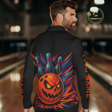 Load image into Gallery viewer, Funny Orange and Black Pumpkin Halloween Bowling Polo, 1/4 Zip Shirts For Men, Bowling Team Jersey NQS10470