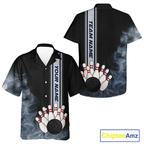 Black Smoke Bowling Hawaiian Shirt Custom Team Bowling League Button Up Shirt NQS10681