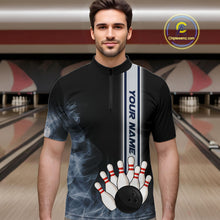 Load image into Gallery viewer, Black Smoke Bowling Polo, Quarter Zip Shirts For Men Custom Team Bowling Tournament Jerseys NQS10681