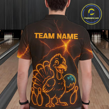 Load image into Gallery viewer, Orange Lightning Thunder Turkey Bowling Shirts For Men Custom Thanksgiving Team Bowling Jerseys NQS10682