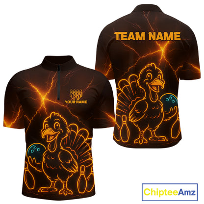 Orange Lightning Thunder Turkey Bowling Shirts For Men Custom Thanksgiving Team Bowling Jerseys NQS10682