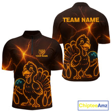 Load image into Gallery viewer, Orange Lightning Thunder Turkey Bowling Shirts For Men Custom Thanksgiving Team Bowling Jerseys NQS10682
