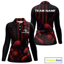 Load image into Gallery viewer, Black and Red American Flag Eagle Bowling Shirt For Women Custom Patriotic Team bowling jerseys NQS10480